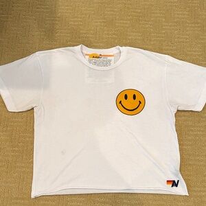 Aviator Nation White Tee with yellow/Orange Smiley